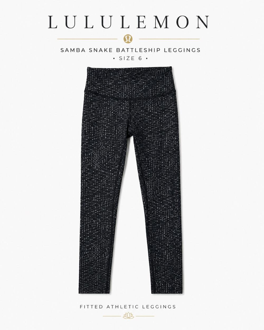 Lululemon Leggings Women's 6 Fitted Athletic Samba Snake Battleship Black